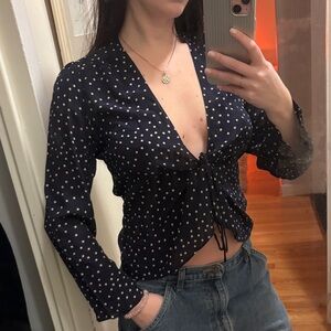 Realization Par Navy Star Print 100% silk Women's Top